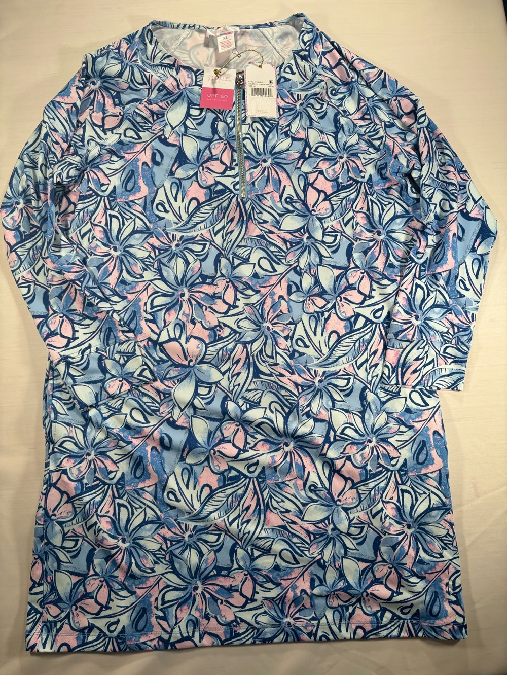 NWT Stella Parker Womens XL 3/4 Sleeve Dress UPF 50 Floral Purple Haze